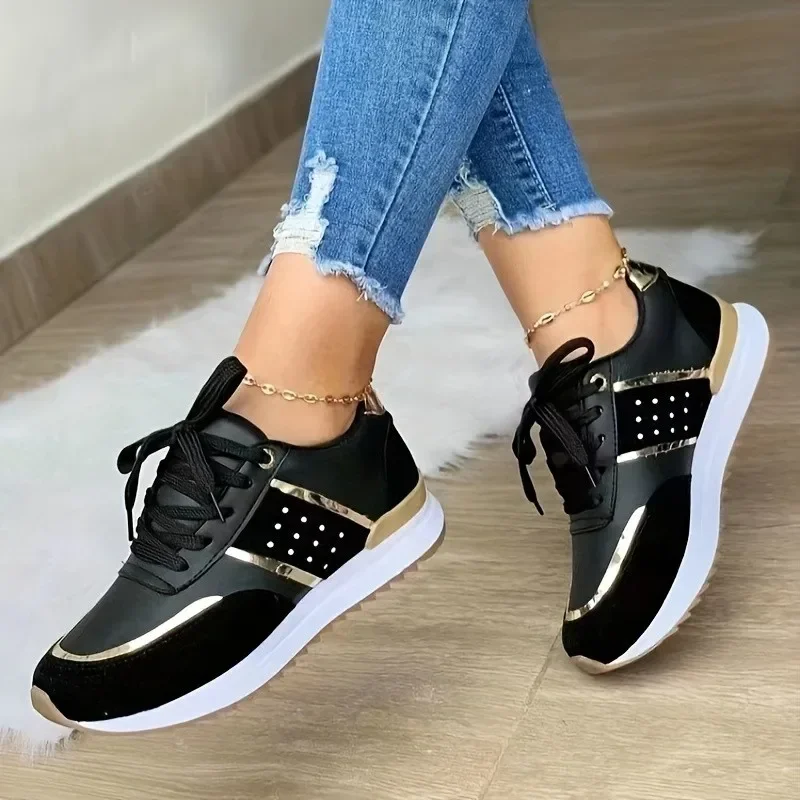 Woman Sneakers Platform Leather Patchwork Women's Sports Shoes 2025 Running Vulcanized Tennis Female Comfortable Casual Sneaker