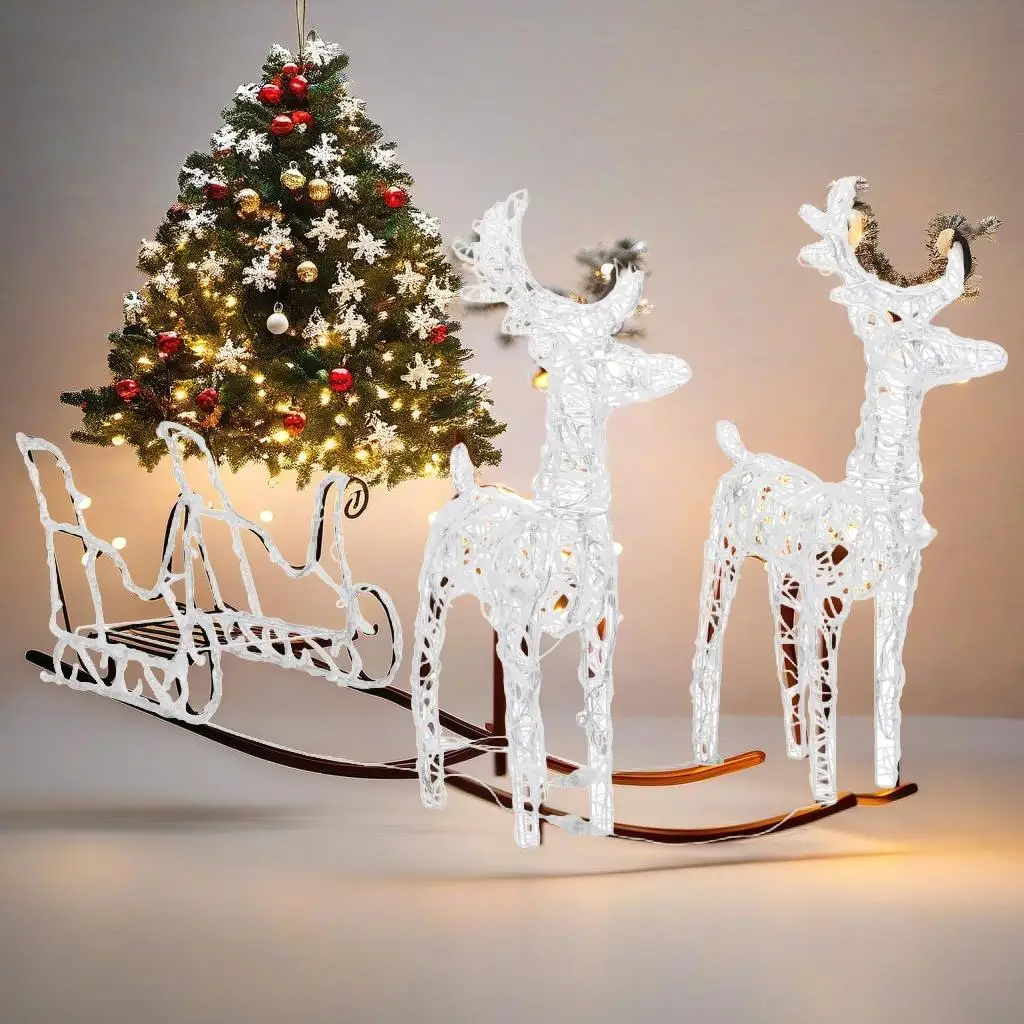 51.2 Acrylic Reindeer & Sleigh Christmas Decoration - 160 Bright Lights for Festive Cheer