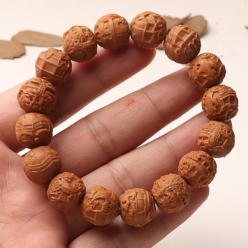 relief of monkey head , Suzhou garden scenery, fully natural walnut hand-carved bracelet