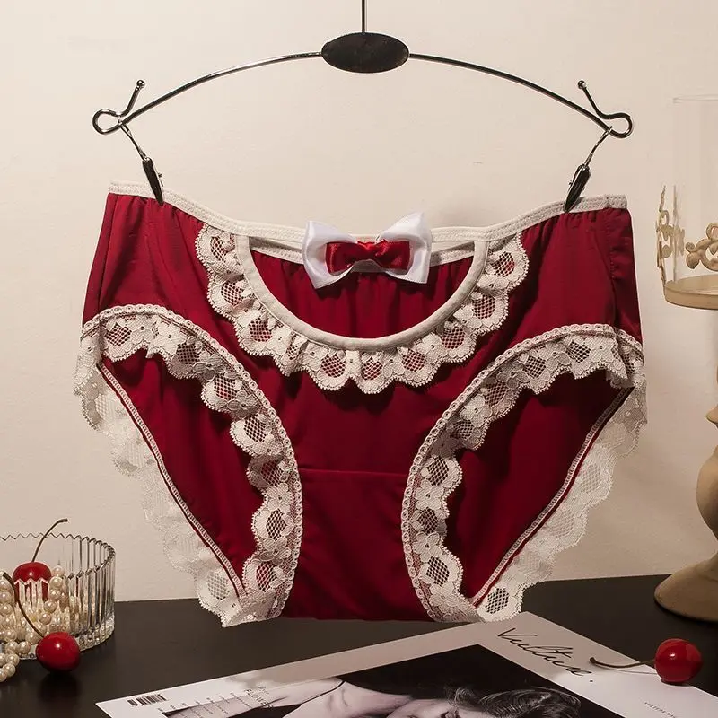 ぽっちゃり女子が下着に重さを加える-200ポンドの下着-キュートなロリータ風インスタイル-女性用ミッドウエストレッド三角パンツ-干支年