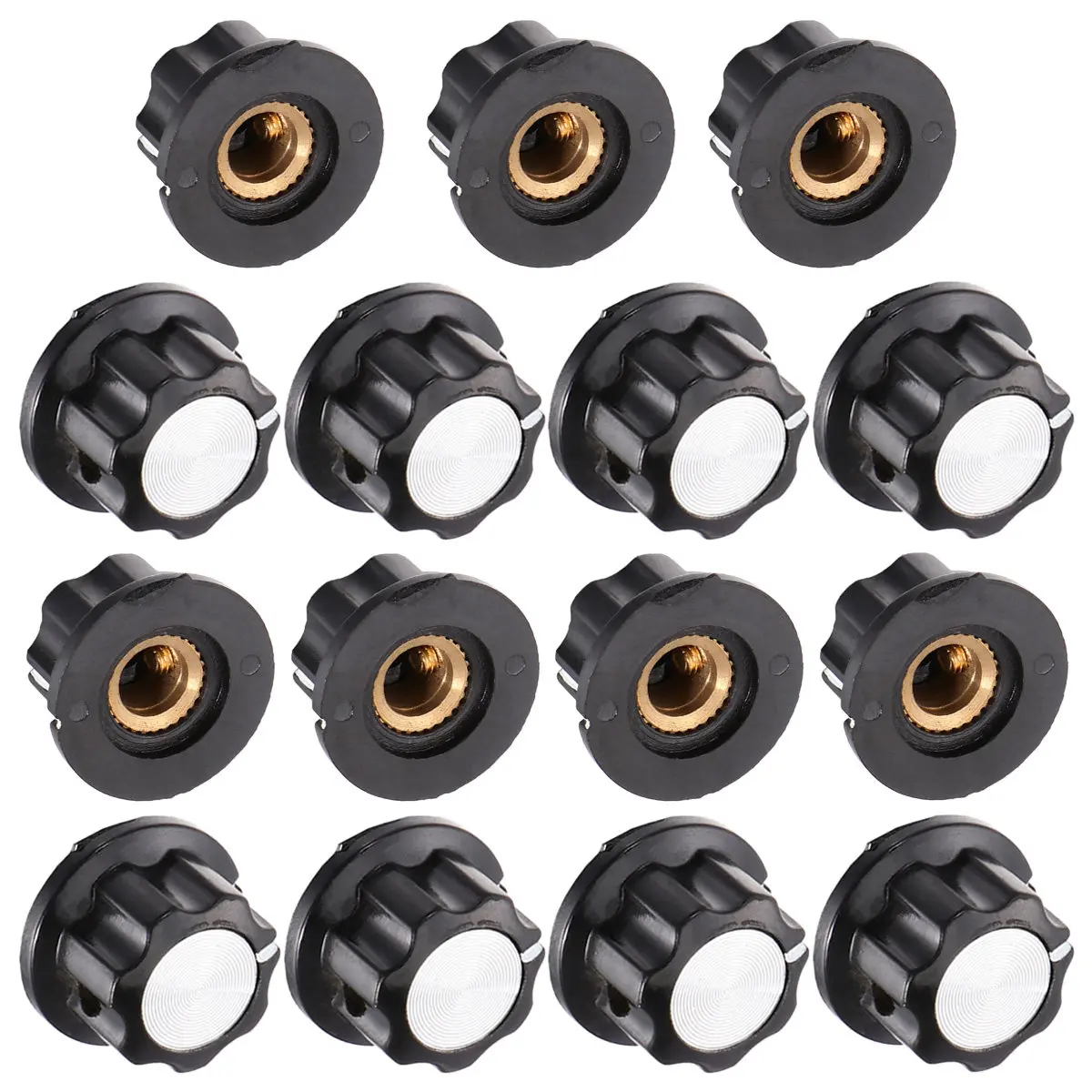 15Pcs Potentiometer Rotary Knobs 6Mm Metal Hole Adjustable Rotary Control Knob Kit Black for Audio Volume Furniture Appliance