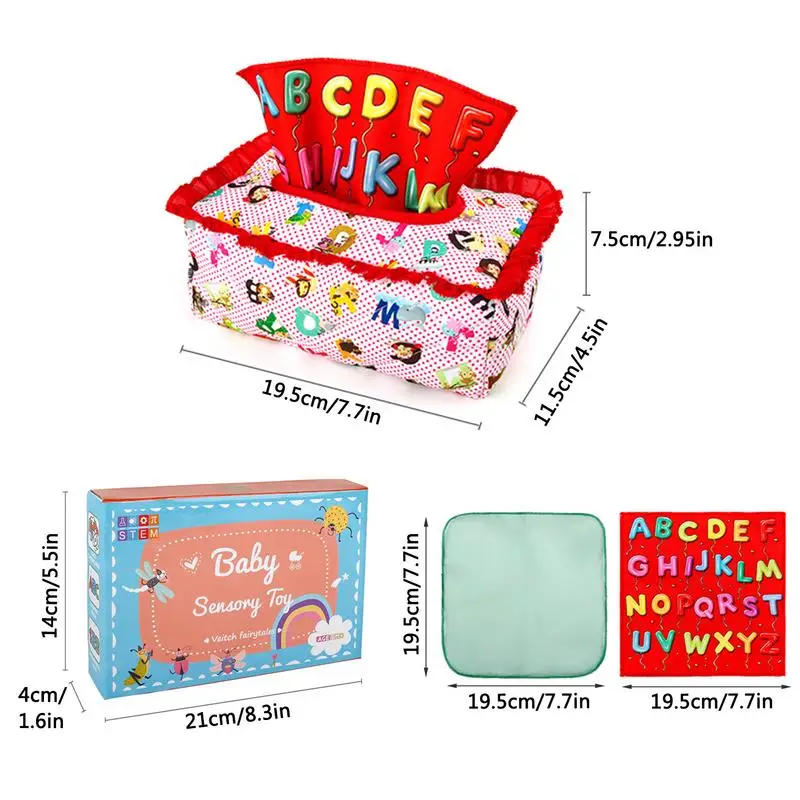 Pluche Trek Mee Baby Tissue Box Speelgoed Met Kleurrijke Saft Sjaals Educatief Manipulatief Voorschoolse Leerspeelgoed