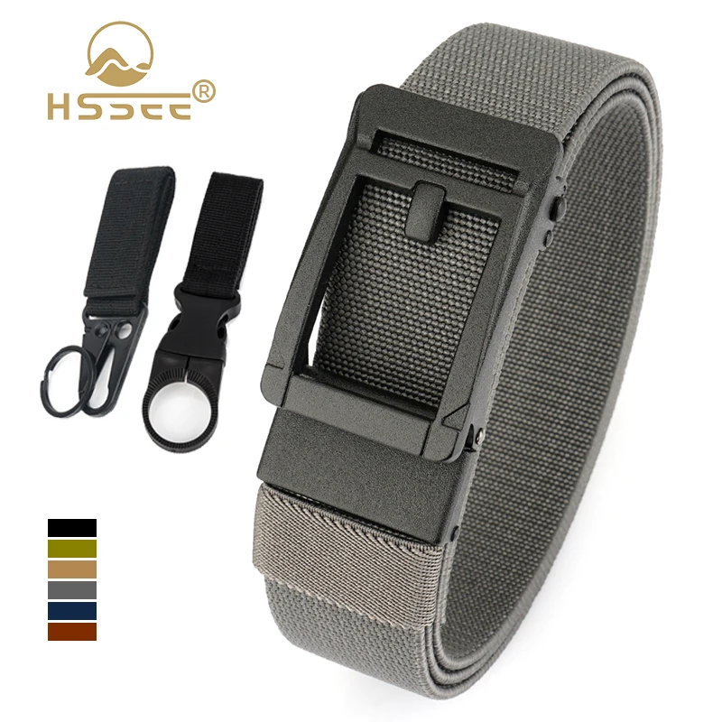 

HSSEE Stretch Casual Belt for Men Tight Nylon 3.4cm Outdoor Work Belt Metal Automatic Buckle Elastic Belt Male Waistband Gift
