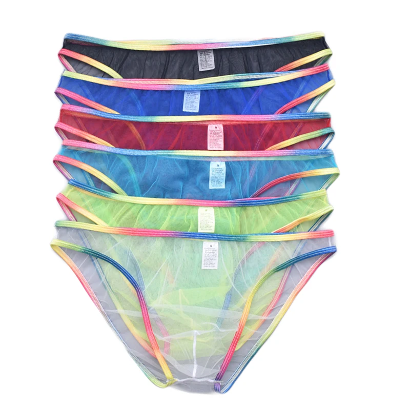 6PCS Men Briefs Sexy Underwear Low Waist Perspective Transparent Underpants Mesh Mens Lingerie Ropa Interior Hombre