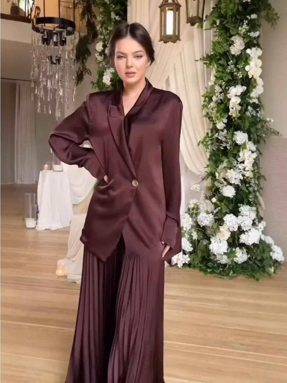 Dubai Women Top Shirt Pleated Skirt 2 Piece Set Eid Muslim Set Blazer Long Sleeve Skirt Suits Arab Dubai Musulman Ensembles 2026