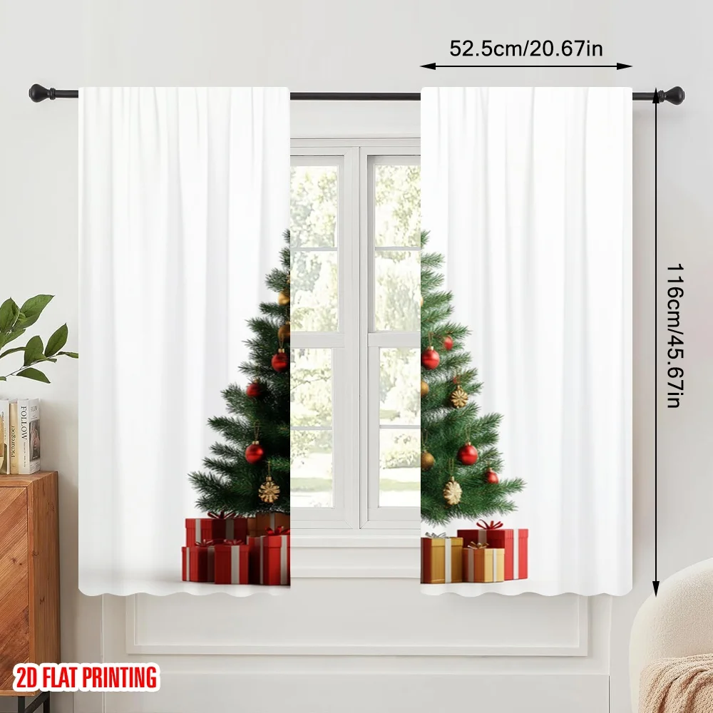 2pcs,2D plane printing Popular Curtain Panels Festive Christmas Tree Ornaments Gifts 100% Polyester (without rod) Room Decor for