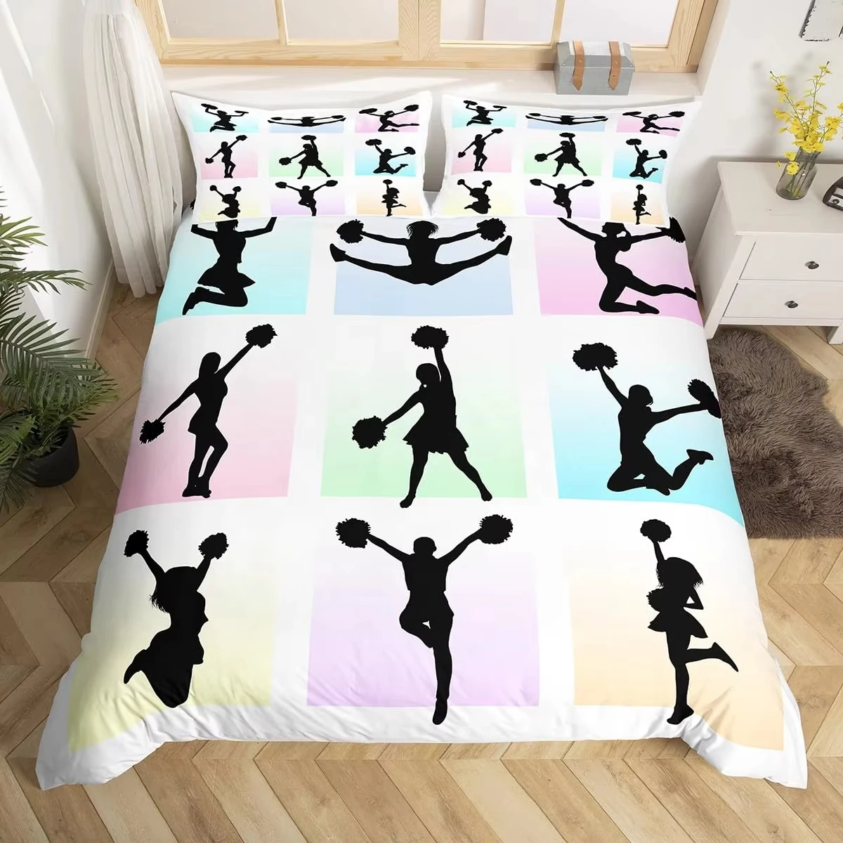 Cheerleader Duvet Cover Set Gymnastics Lovers Kids Girls Women King Size Bedding Set Vibrant Cheerleader Decor Comforter Cover