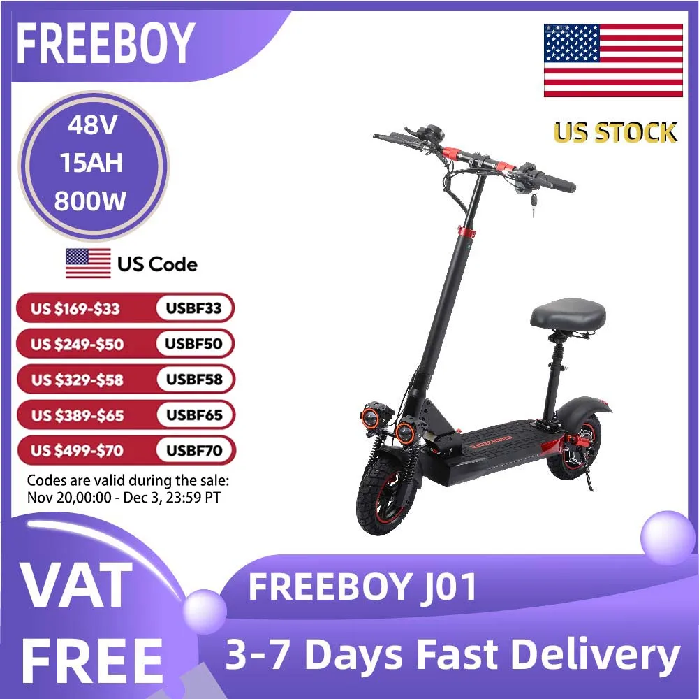 

FREEBOY J01 Adult Foldable Escooter 800W Electric Scooter 48V Battery Electric Skateboard 10 Inch Tire E-Scooter