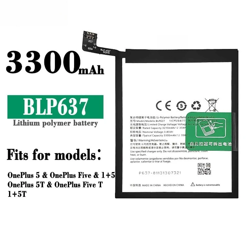 Nouveau BLP637 3.85V 3300mAh batterie de téléphone portable pour OnePlus 5 A5001/5T A5010 batterie de remplacement de téléphone haute capacité