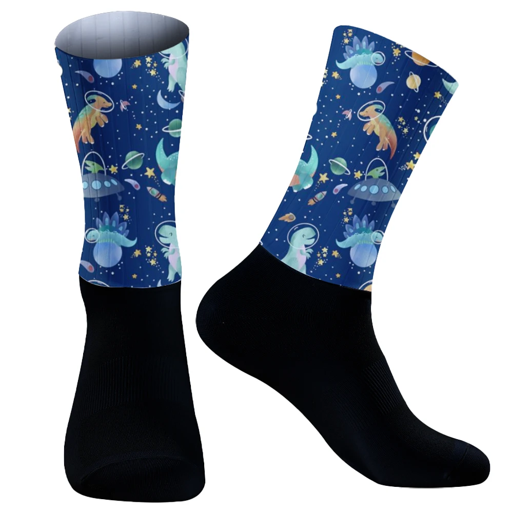 

2024 New Adult Mid Calf Crew Socks Sport Tyrannosaurus Rex Dinosaur Fire Jurassic Period Park French Fries cycling socks