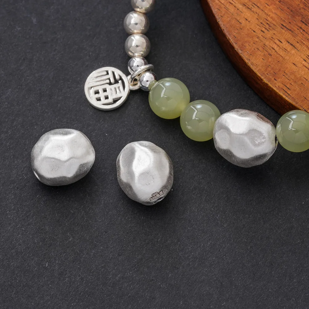 999 Silver Beads Hammered Irregular Loose Spacer Beads Hand‑made Matte Metal Bead for Jewelry Making