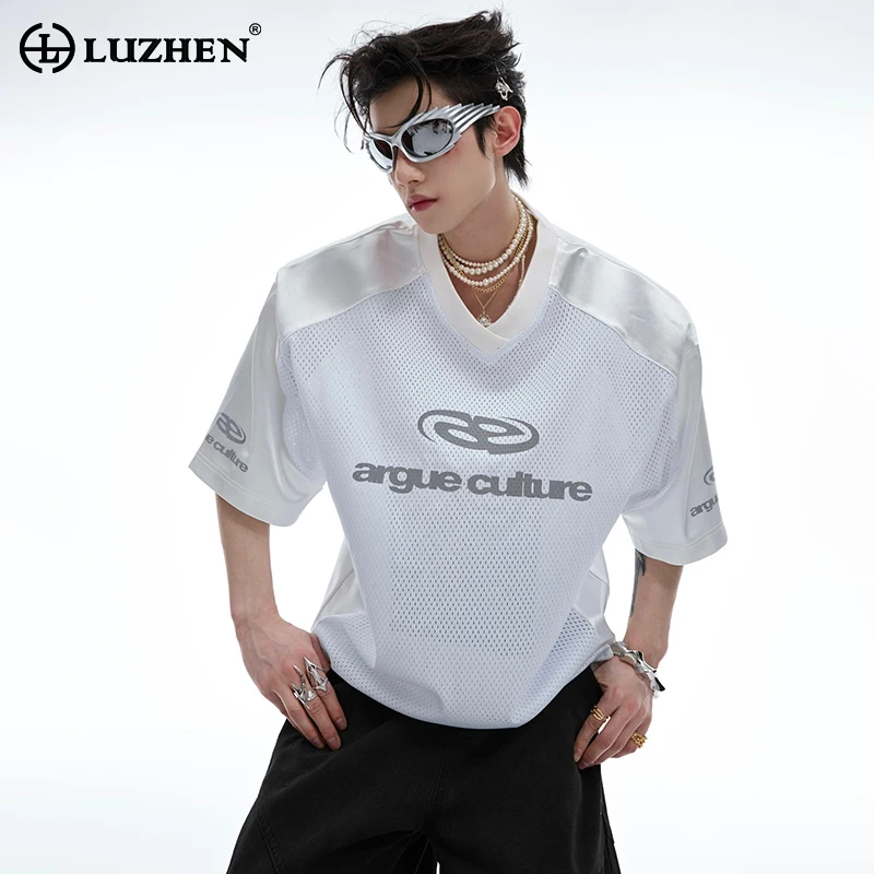 

LUZHEN Fashion Color Contrast Splicing Design Short Sleeve Tops Men's 2024 Summer Street Stylish Original Male T Shirts LZ4064