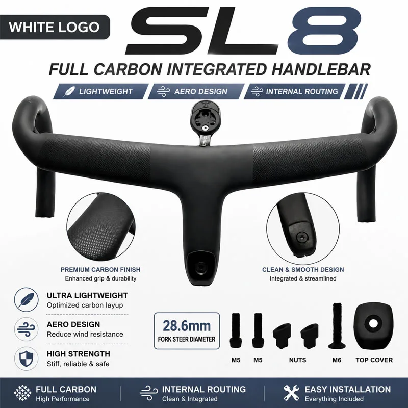 Image of Bici Strada T1000 SL7 SL8 Integrierter Carbon-Lenker für Rennräder mit Interner Verkabelung Di2 Cockpit Carbon-Faser Fahrradzubehör