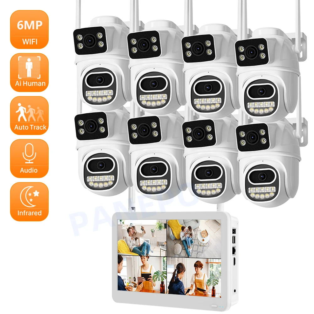 

Wireless CCTV System WiFi Camera Kit 6MP IP Cameras With Dual Lens Security Audio 8CH NVR Video H.265 CCTV Surveillance Set ICse