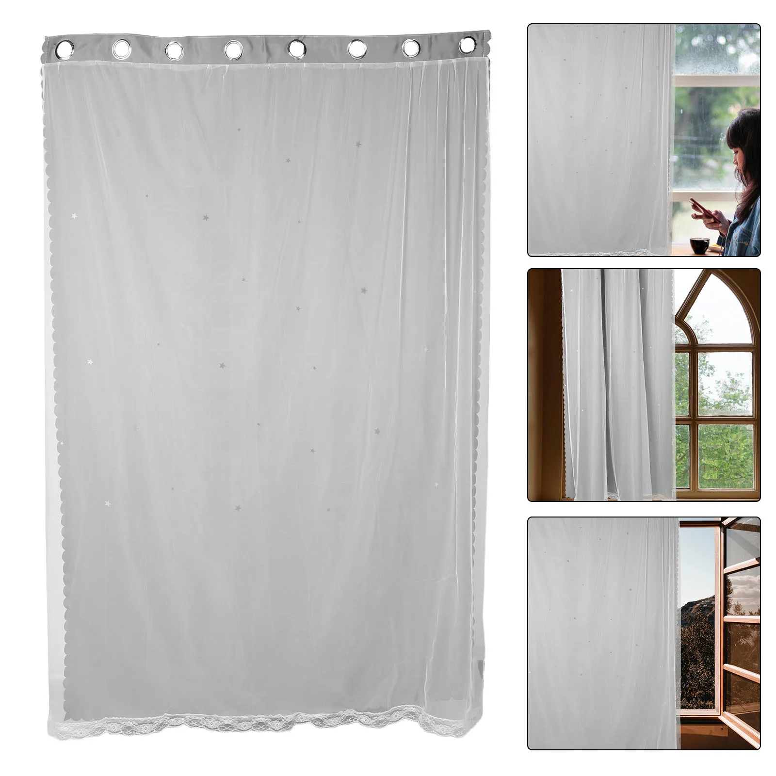 

Star Hollow Blackout Curtains Double Layer Room Darkening Drapes Grommet Home Decoration Room Darkening Curtains
