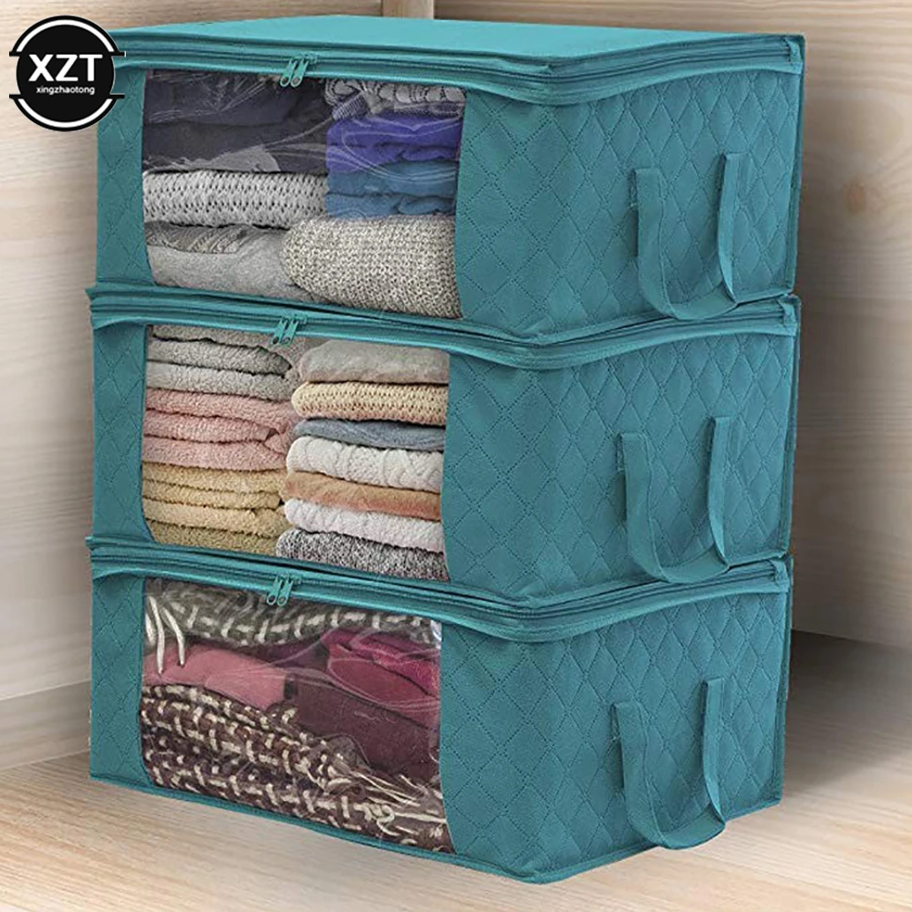 1PCS Folding Storage Box Fashion Clothes Collecting Case Non Woven Fabric With Zipper Moisture-proof Quilt Storage Box Hot Sale