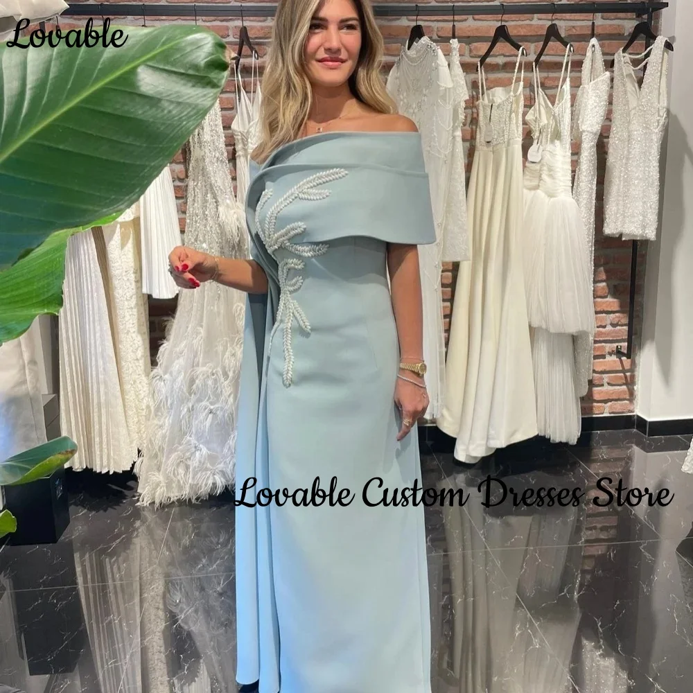 Customized فساتين سهرة 2025 Column Off-The-Shoulder Neckline Floor-Length Dresses For Prom Zipper Up Short Sleeves Evening Dress