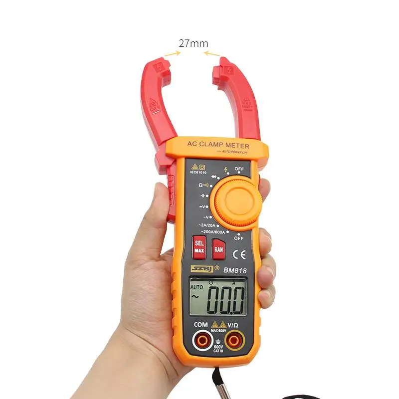 Imagem -03 - Digital Clamp Meter Bm819 Amperímetro True Rms ac dc ac 600v 600a Capacitância de Alcance Automático 2000uf 10000uf Ncv Backlight Szbj-bm818
