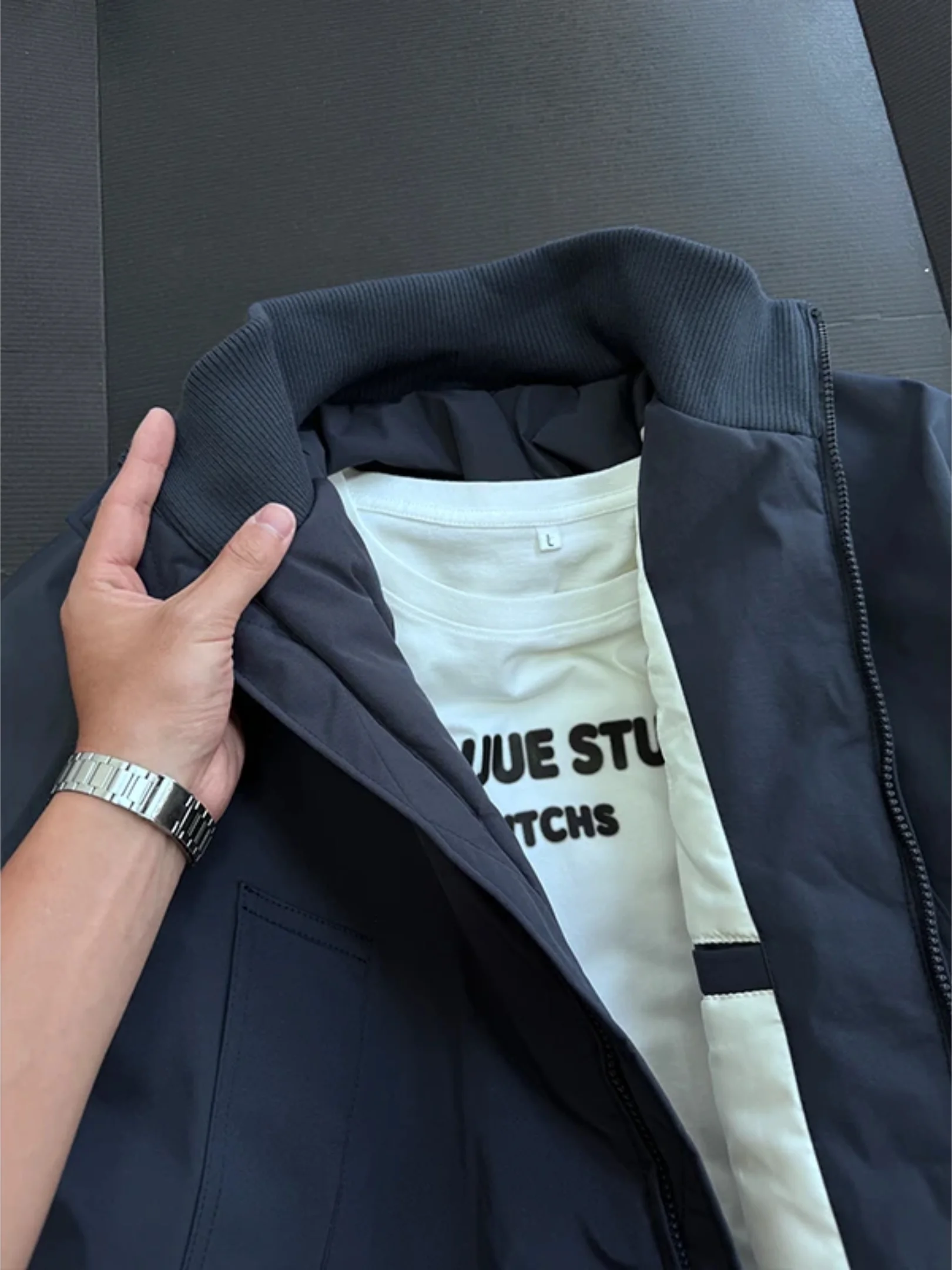 Men's Bomber Jacket Thickened Fleece Warm Cotton Coat Stand Collar Winter Outerwear Casual Cleanfit Polyester Fiber Zipper Cl...