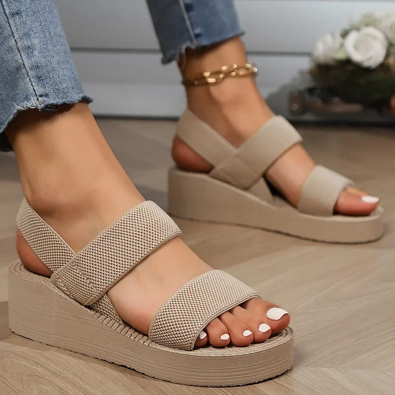Sandali con zeppa con cinturino alla caviglia minimalista Scivoli leggeri estivi all'aperto Tinta unita con fondo spesso Scarpe da donna Sandali femminili