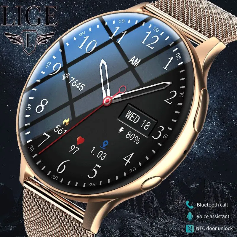 

Умные часы LIGE 2026 для всех смартфонов, AMOLED-экран, Bluetooth-вызовы, NFC, разблокировка дверей, водонепроницаемые, для мужчин и женщин