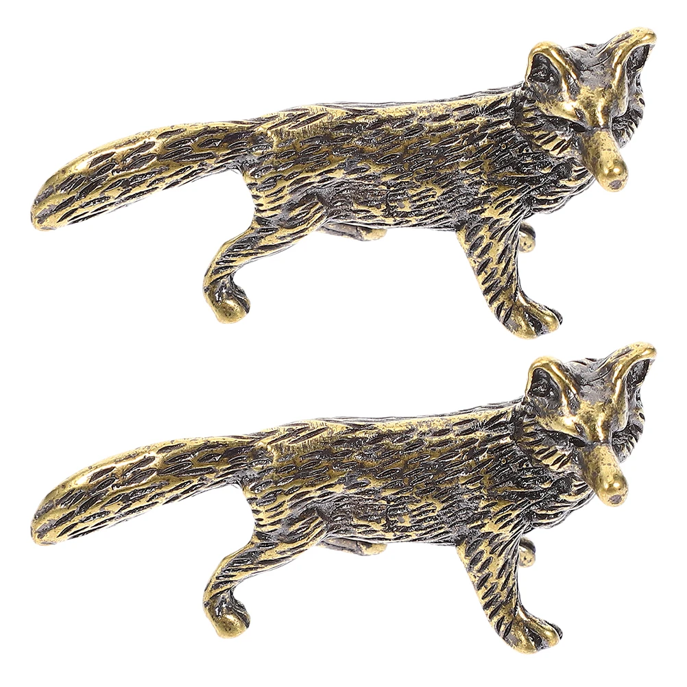 

2Pcs Retro Brass Fox Statues Vintage Animal Home Decor Desktop Cabinet Decoration Decorative Solid Sculpture
