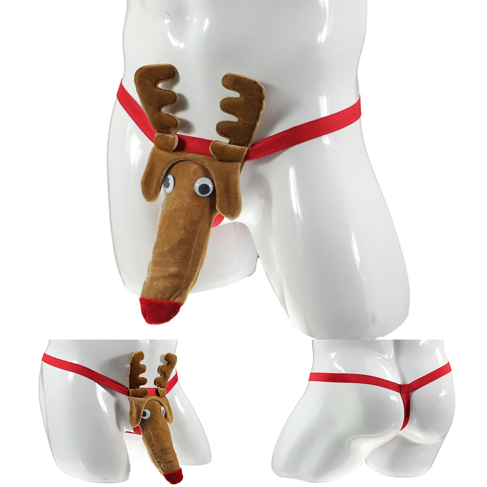 Sexy Men\'s Christmas Deer Shape Thongs Panties Underwear Pump Man Reindeer Bulge Pouch Thong G-String T Back Funny Briefs