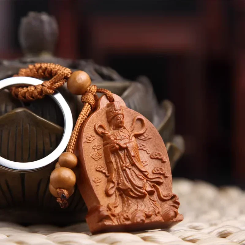 Natural Mahogany keychain Mazu car pendant sea goddess safe Nanhai Guanyin blessing peace everything will be fine jewelry