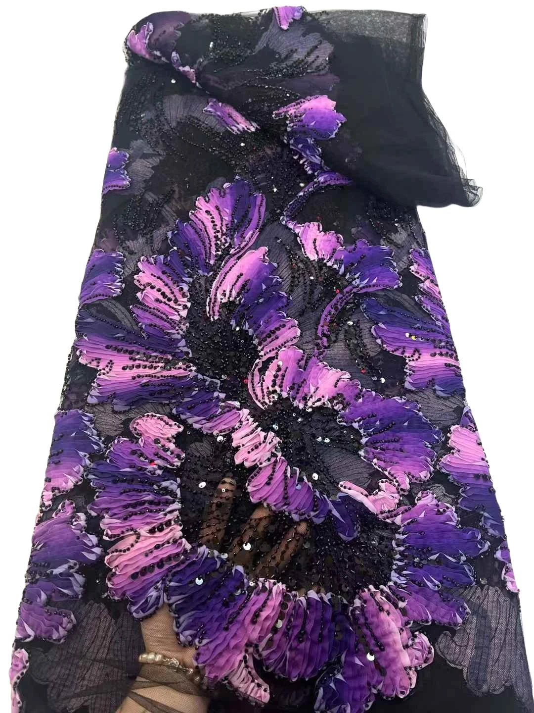 

2025 Latest Elegant Best Quality Mixed Colors Luxurious Soft Chiffon Lace With Stones fabric For Party Evening Dresses U_Ge7589