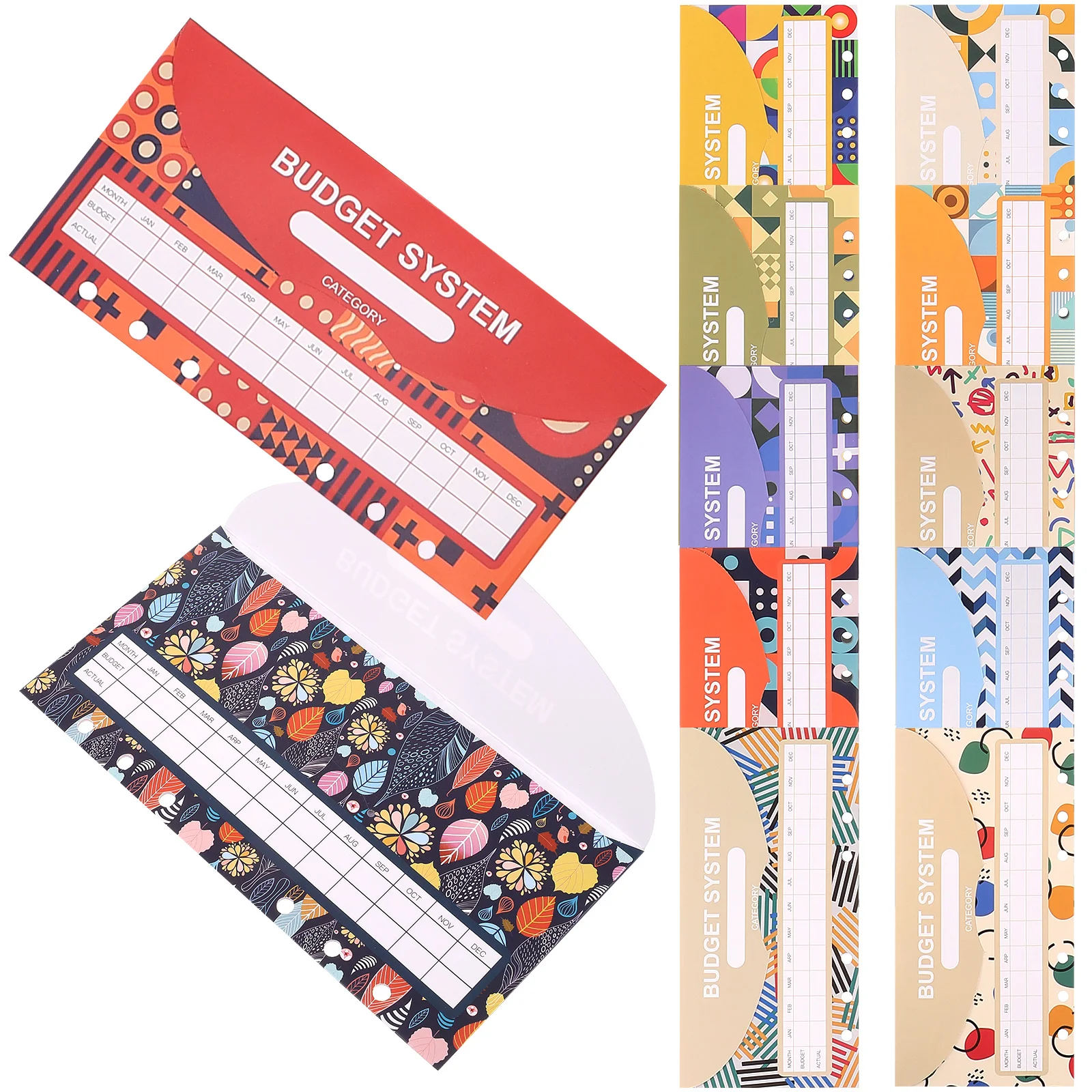 12 Pcs Budget Card Pattern with Hole Cash Plan Consumption Envelope Money Envelopes for Budgeting Binder Pockets Paper