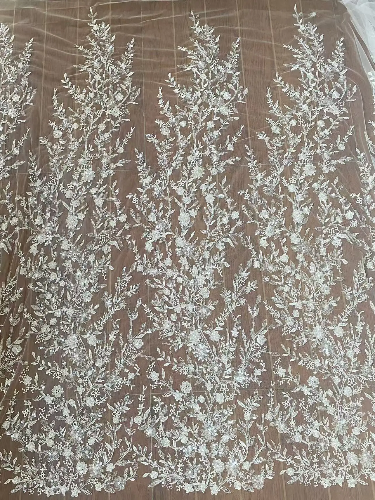 

Nicelace-Sequins and Beads Embroidery Lace Fabric, Soft Tulle, Bridal Wedding Gowns, Garments, Good Quality, Width 130, 1Yard