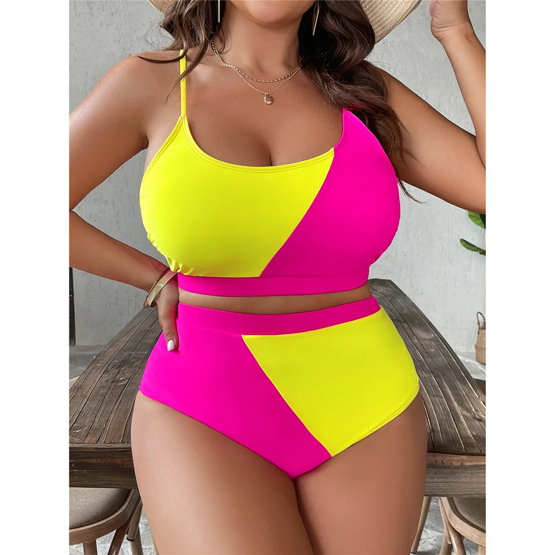 0XL - 4XL Splicing Bikini Plus Size Große Größen Bademode Damen Badeanzug Zweiteiliger Bikini-Set Badeanzug V7271 – Detail 4