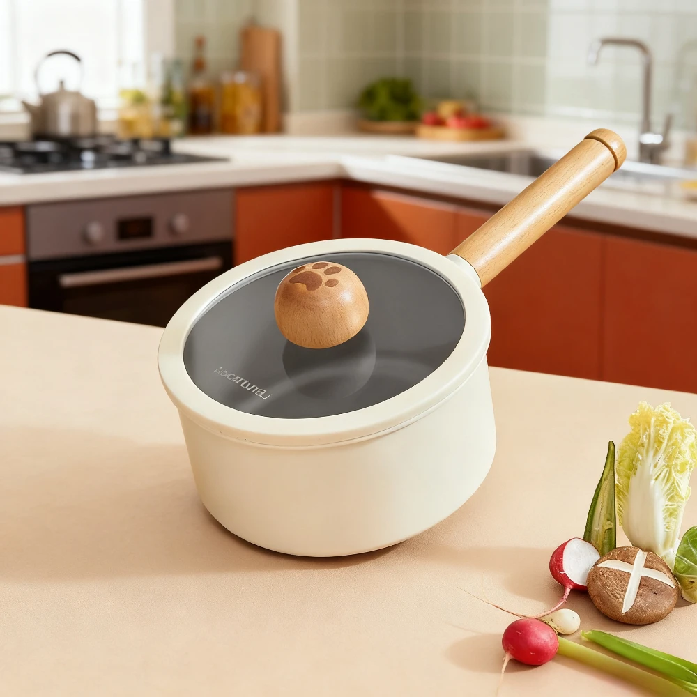 

Kitchen Milk Pot with Glass Lid Nonstick Italian Pasta Soup Noodle Pot Butter Warmer Melting Saucepot Multipurpose Household Pot