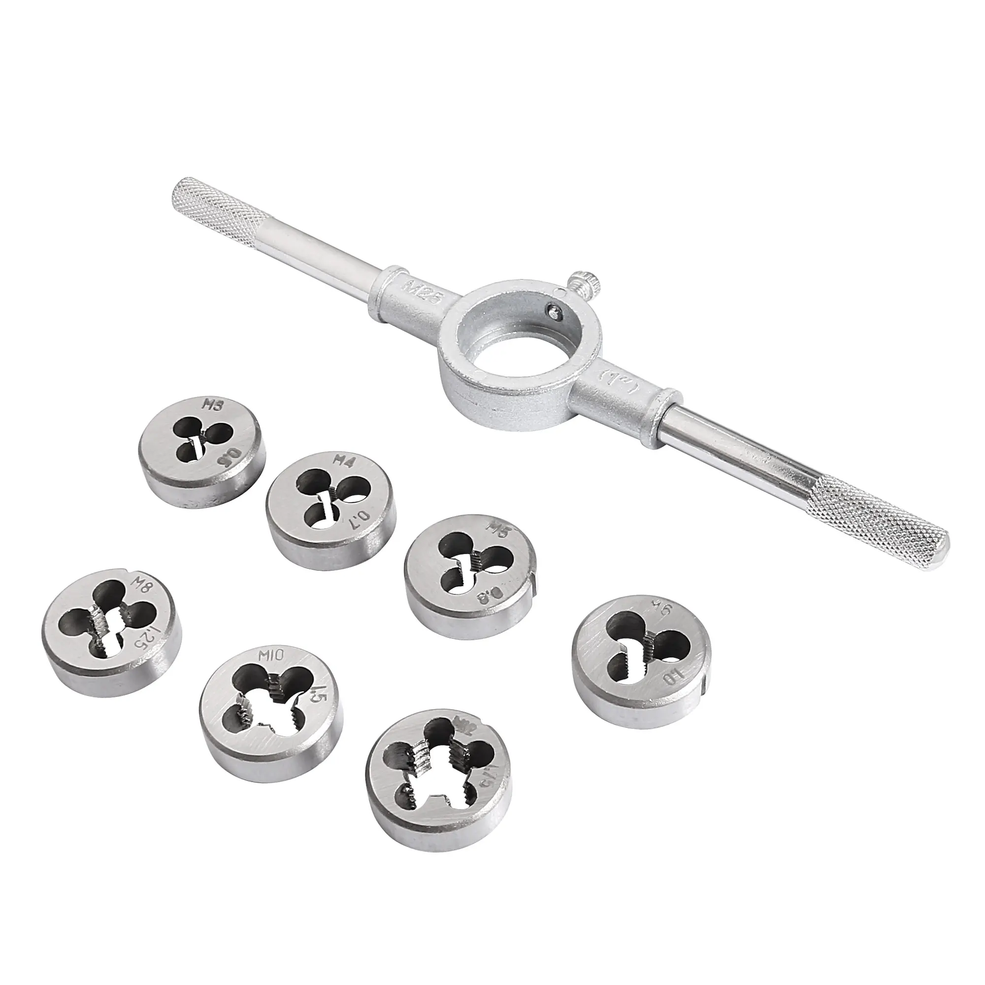 

8pcs Thread Die Wrench Set M3 M4 M5 M6 M8 M10 M12 Metric Screw Die Adjustable Hand Tools Plug Taps Round Die Stock Handle Wrench