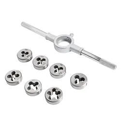 8pcs Thread Die Wrench Set M3 M4 M5 M6 M8 M10 M12 Metric Screw Die Adjustable Hand Tools Plug Taps Round Die Stock Handle Wrench