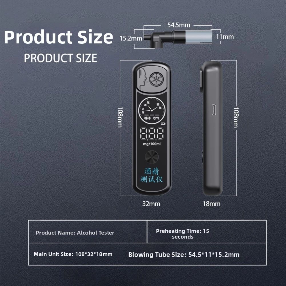 Drunk Driving Detection Black Portable Breathalyzer Breathalyzer Continuous Screening Upgraded Filter Algorithm