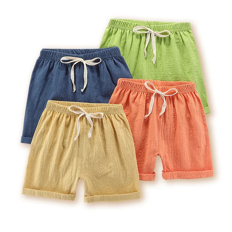 Children Shorts Boys Summer Short Pants Beach Shorts Kids Girls Shorts Casual Soft Breathable Linen Candy Color 100-160cm New