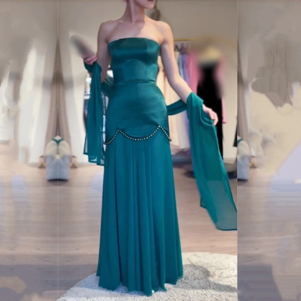 Customized High Quality Evening Dress Beading Bespoke Occasion Strapless A-line Long Dresses Prom Elegant Party Charming