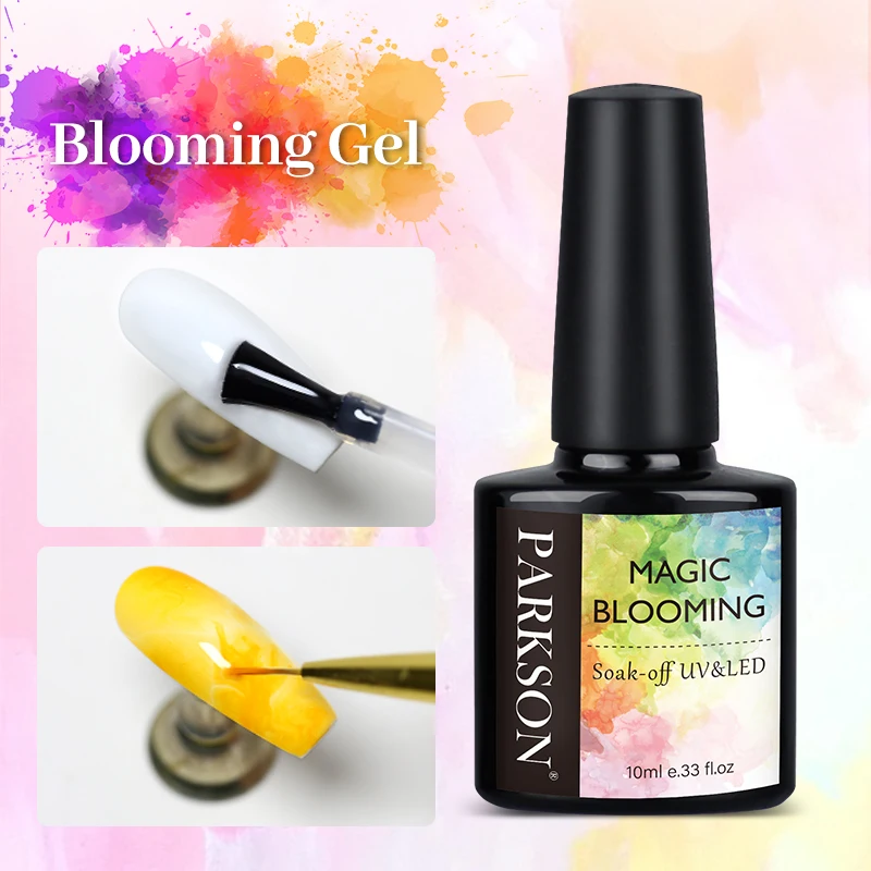 Parkson Blooming Gel Transparent Watercolor Blossom Smudge Effect 10ml Półtrwały lakier UV LED Base Top Coat do zdobienia paznokci