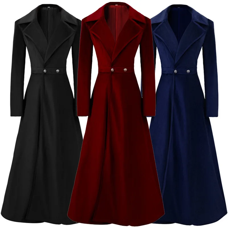 

Women Medieval Gothic Steampunk Long Trench Coats Halloween Costumes Vintage Victorian Frock Coat Uniform Cosplay Tuxedo Jackets