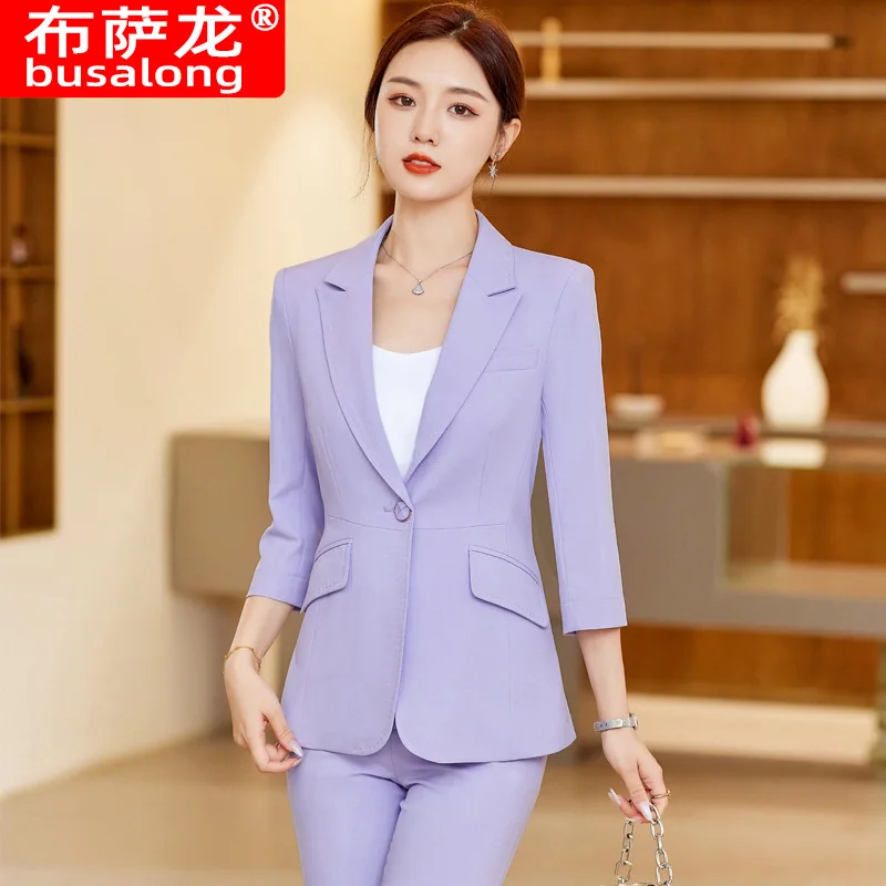 

Фиолетовый маленький пиджак женский весна и осень2025Новый стиль элегантная рабочая одежда деловой формальный профессиональный костюм комплект