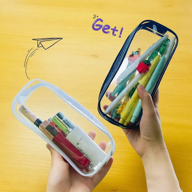 

Transparent Pencil Case Zipper Simple Style Pen Pouch Large Capacity Pen Bag Black/White For Students School Home Office Storage