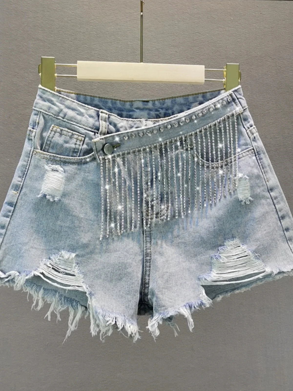 

Women's Denim orts Summer 2024 High Waist Wide Leg ort Pants Torn Sequin Fringe Slimming Effect Casual Faion Jeans