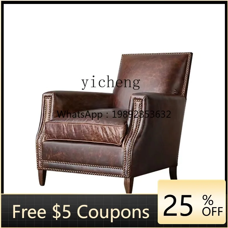 

XL Vintage Genuine Leather Couch Oil Wax Leather Single Leisure Couch Reception