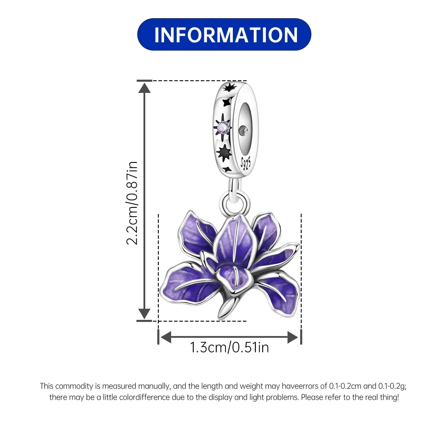925 Sterling Silver Flowers Plant Elements Blooming Iris Pendant Charms