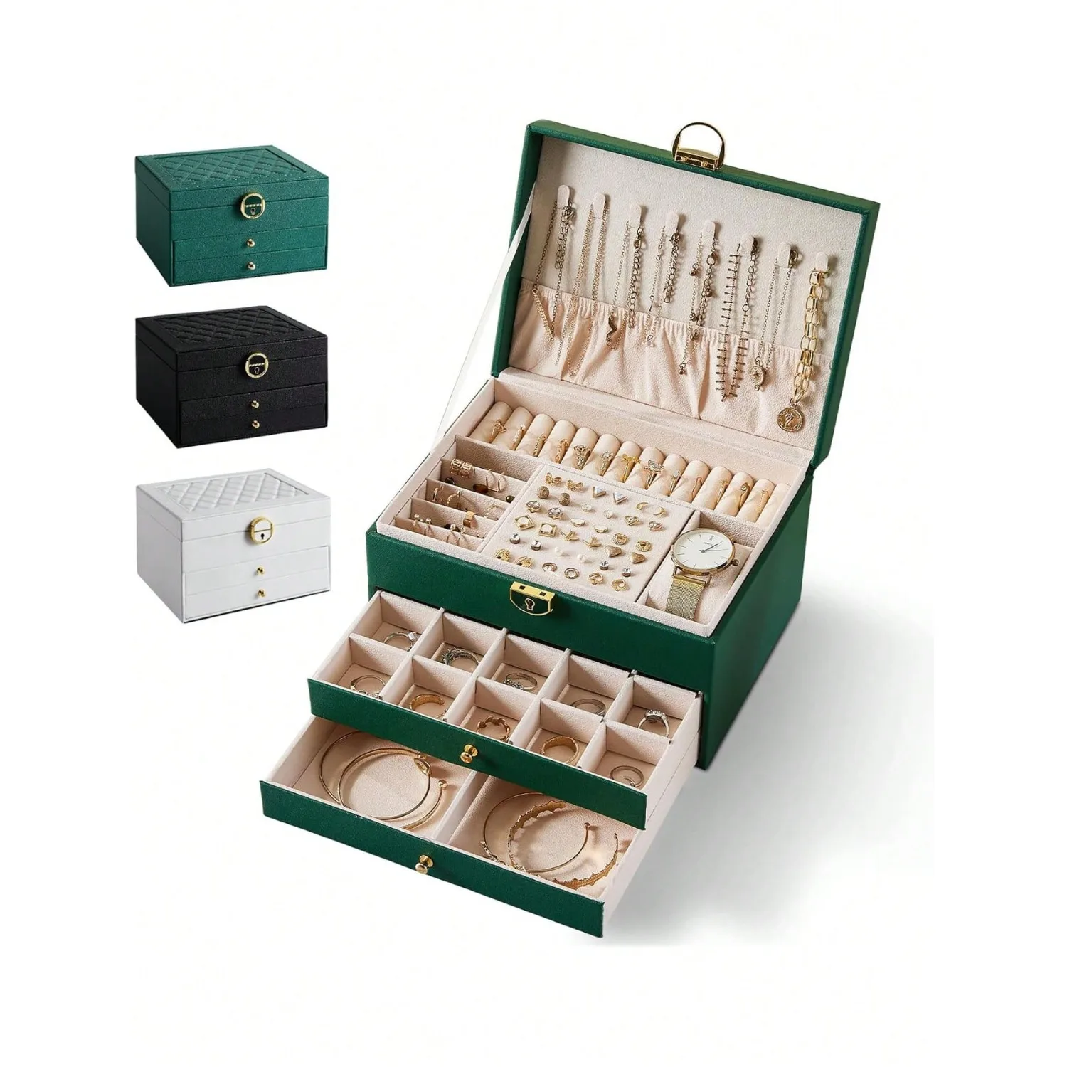 1pc Large Capacity Jewelry Storage Box, PU Leather Jewelry Box, Jewelry Storage/Display Box, Travel Jewelry Box, Jewelry Storage
