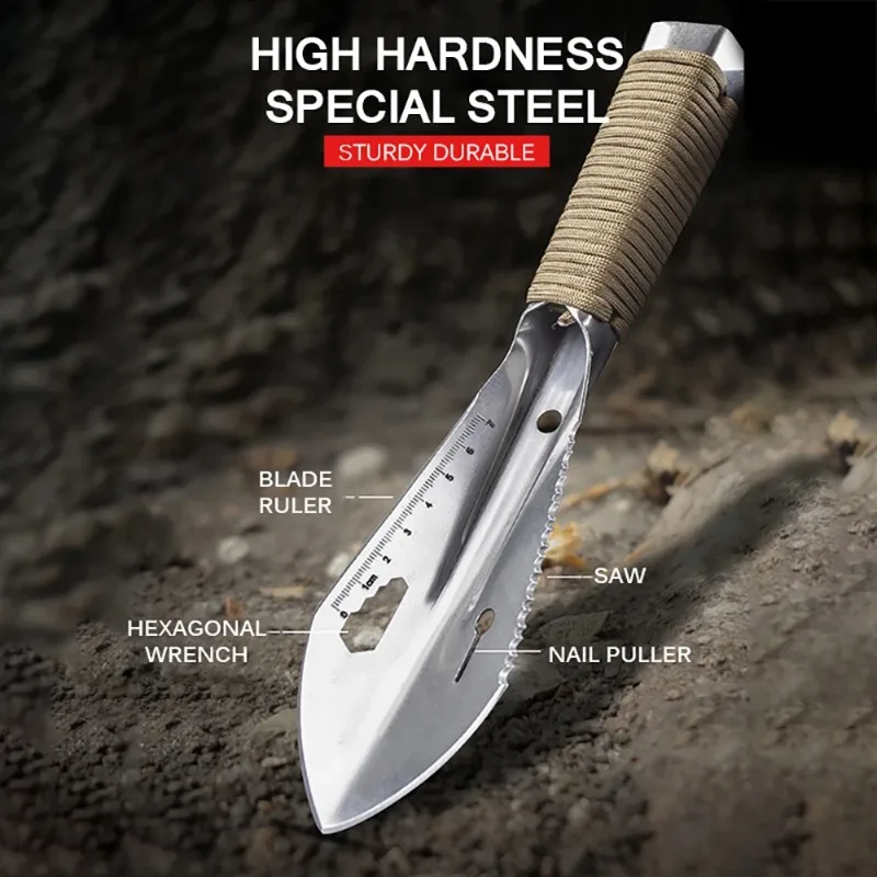 

Outdoor Camping Stainless Steel Garden Shovel Multipurpose Shovel with Wrench Ruler Digging Trowel Knife Spear Garden Multi Tool