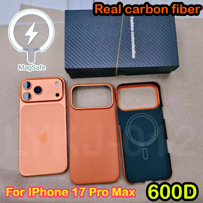

600D Real Aramid Kevlar Carbon Fiber for Magsafe Magnetic Case for IPhone 17 Pro / 17 Pro Max Wireless Charging Shockproof Cover