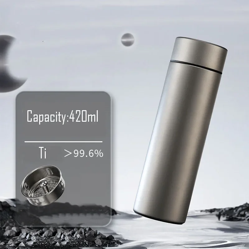 420ML Business Thermos Cup With Tea Bin,Sandblast Casing,Pure Titanium Vacuum Flasks,Drinkware,Portable Outdoor Water Bottle