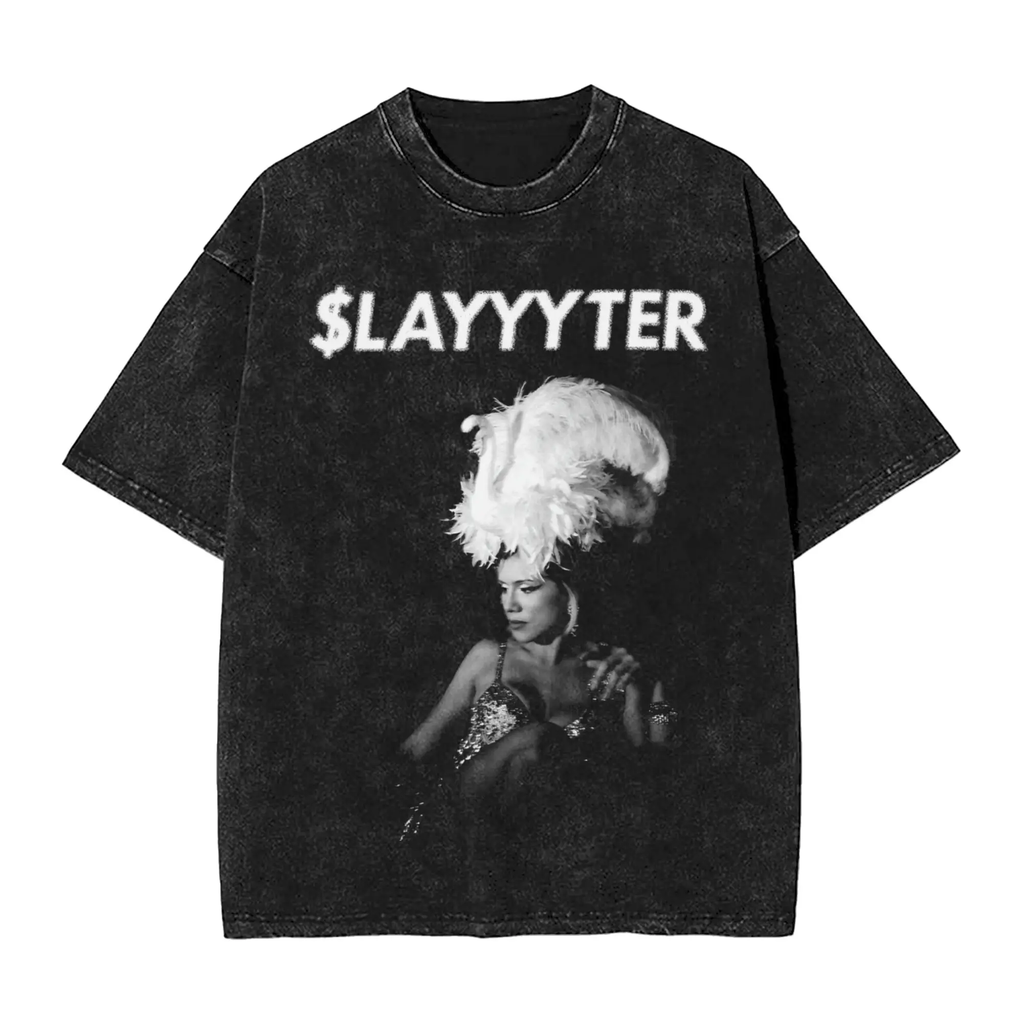 Singer Slayyyter Rapper T Shirts Hip Hop Washed Cotton Street T-Shirts  Fashion Men Women Tops Streetwear Graphic Tops Tees